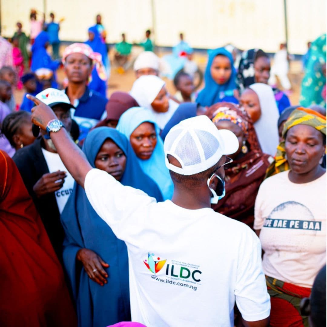 An ILDC volunteer leading a community outreach session in Nigeria